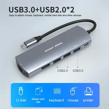 

6 in 1 USB C Type-C Docking Station USB-C to PD of HDMI USB3.0 RJ45 Adapter Splitter Type C Hub For Macbook Lenovo Huawei Laptop