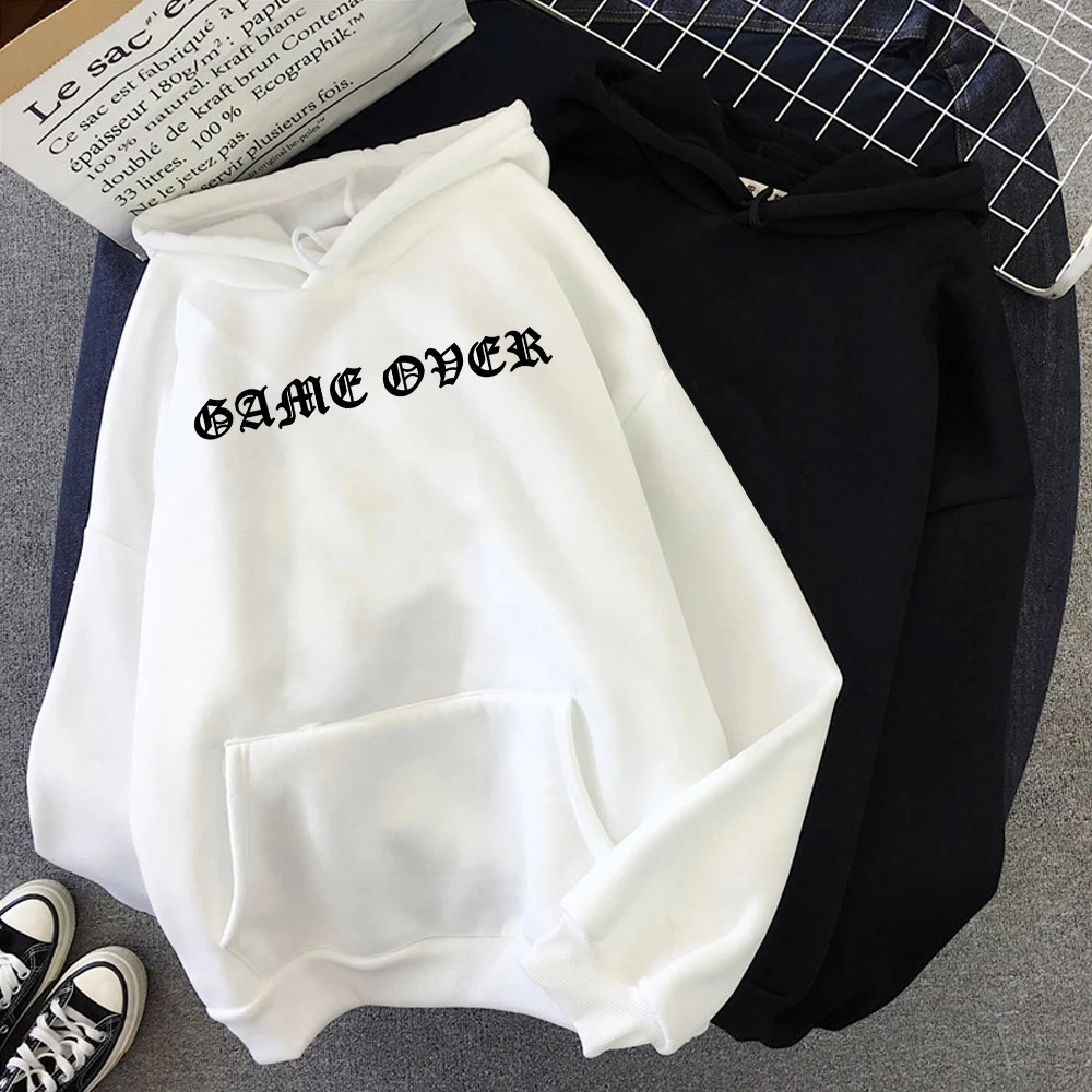  Plus Size Hoodies Game Over Letter Printed Pullover Hoodies Sweatshirt Women Fashion Female Autumn 
