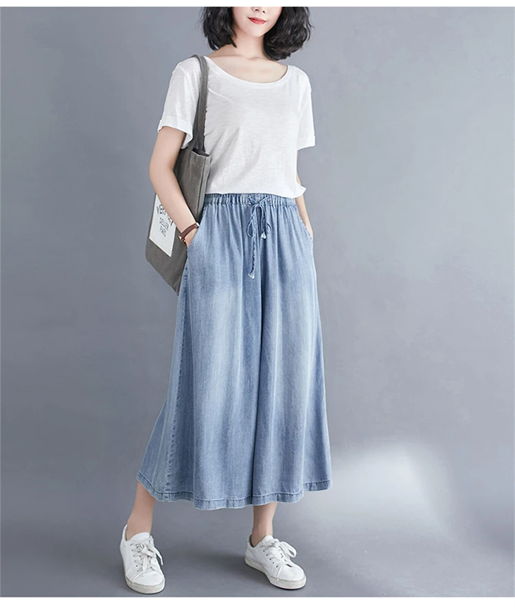 2020 New High Quality Wide Leg Jeans For Women Casual High Waist Elastic Plus Size Baggy Jeans Vintage Lace Up Loose Mom Jeans paige jeans