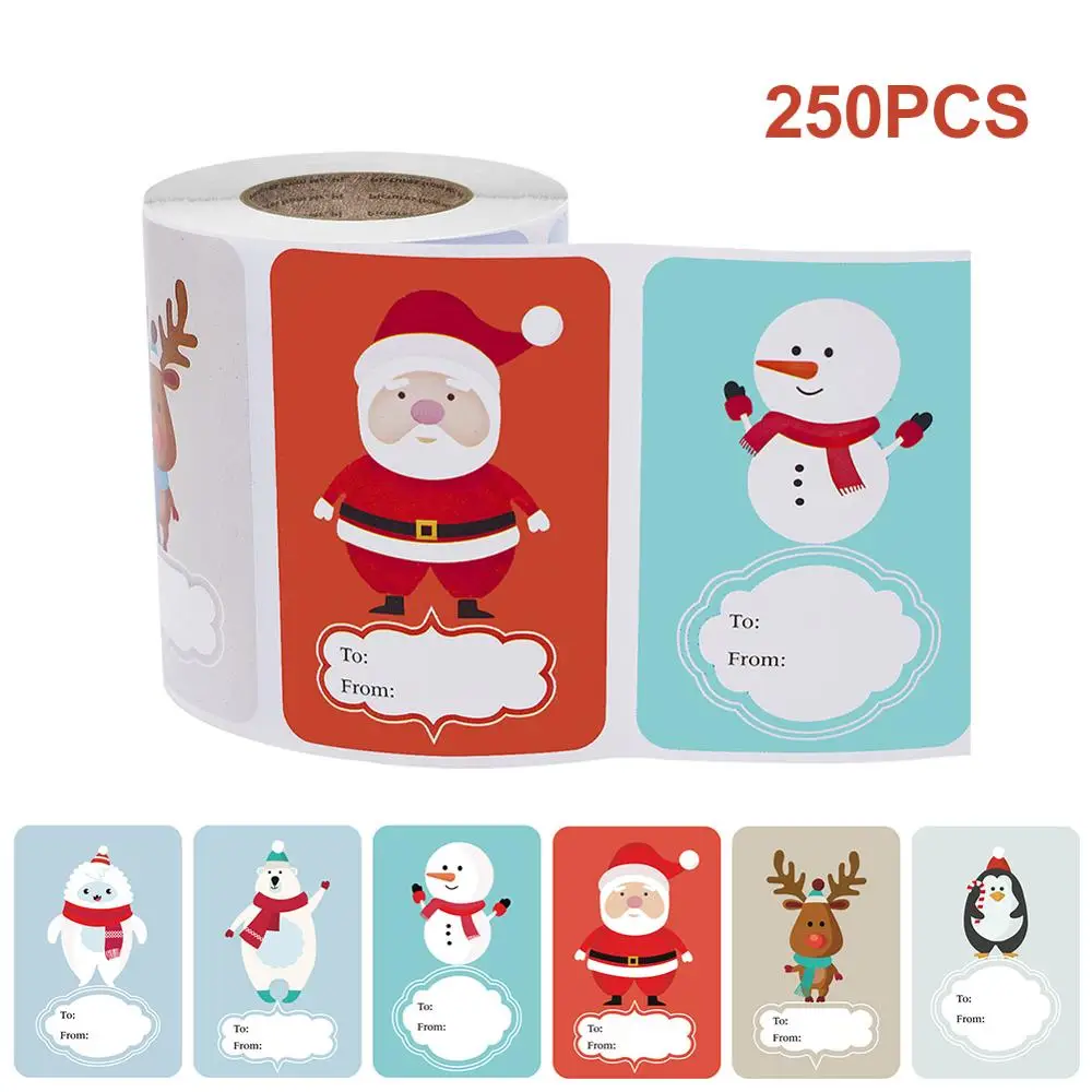 

1 Roll (250pcs) 6 Designs Adhesive Christmas Gift Name Tags Present Seal Labels Christmas Decals Gift Package XMAS Stickers
