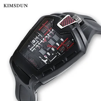 

KIMSDUN Men's Fashion Trend Personality Classic Quartz Watch Luxury Racing Free Square Silicone Strap Clock Casual Sport Relogio