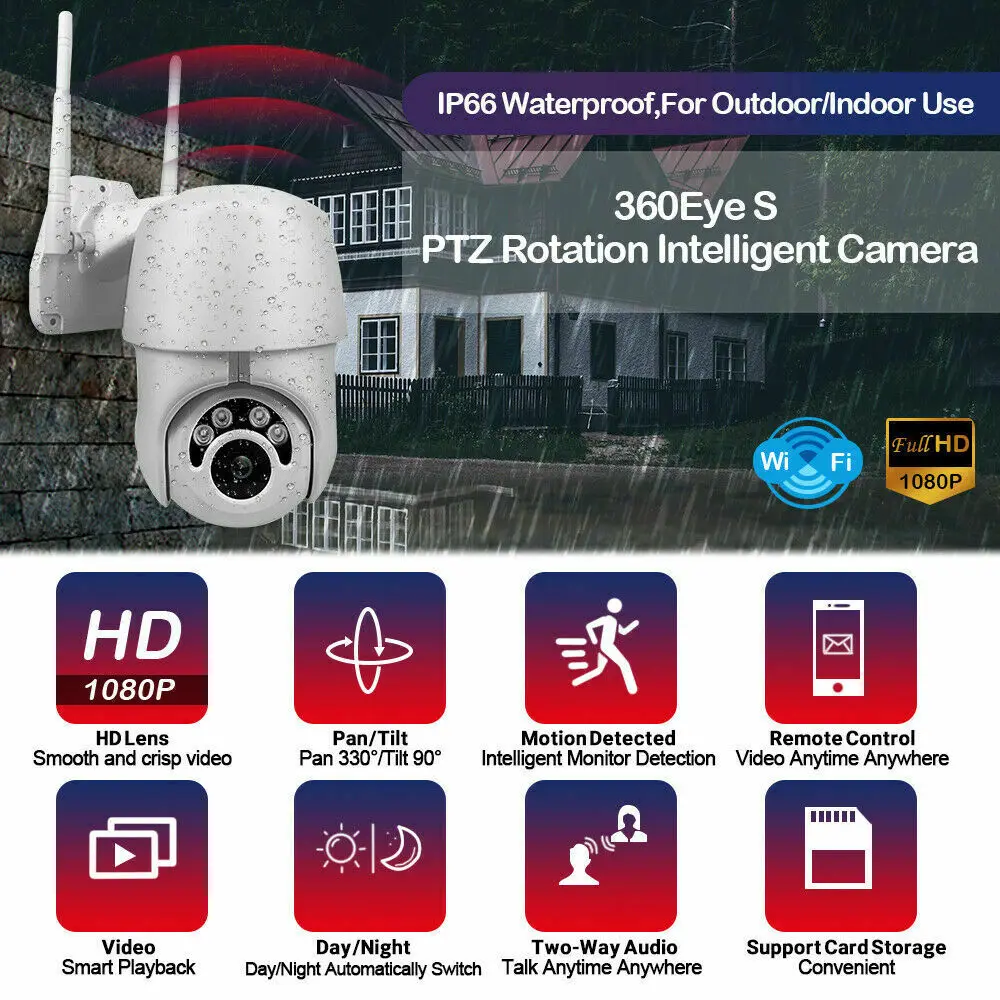 1080P H.265 PTZ Wifi IP камера наружная 4X цифровой зум AI человеческое Обнаружение