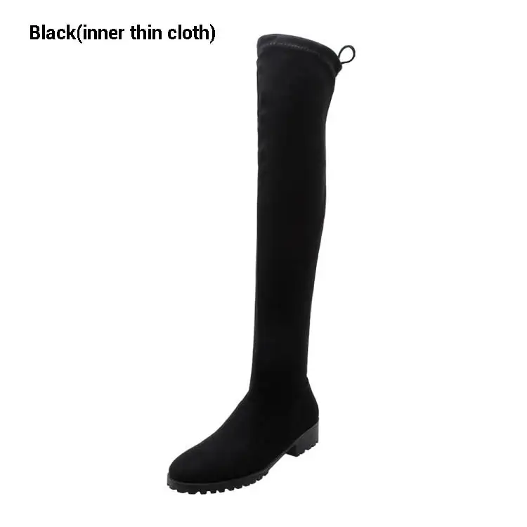 Black(thin coloth CDAXILAN new to women's Over-the-knee boots stretch fabric suede Mid-heel lace-up sexy thigh boot leopard grain long boot - Цвет: Black(thin coloth