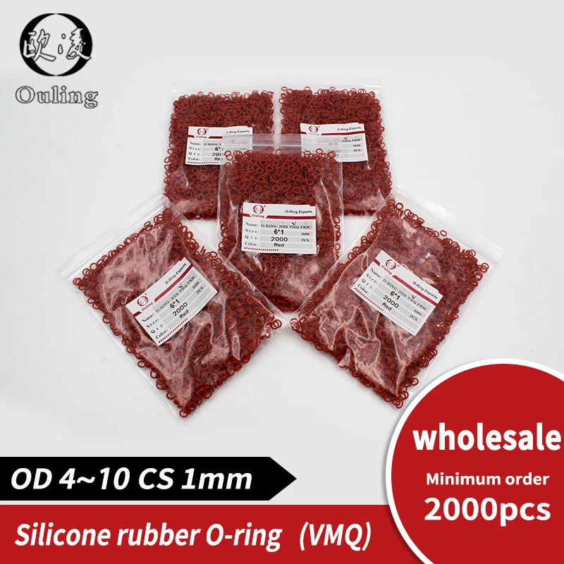 

Wholesale Red Silicon 2000PCS/lot CS1mm Thickness O-ring Food grade Silicone/VMQ OD4/5/6/7/8/9/10mm O Ring Seal Rubber Gasket