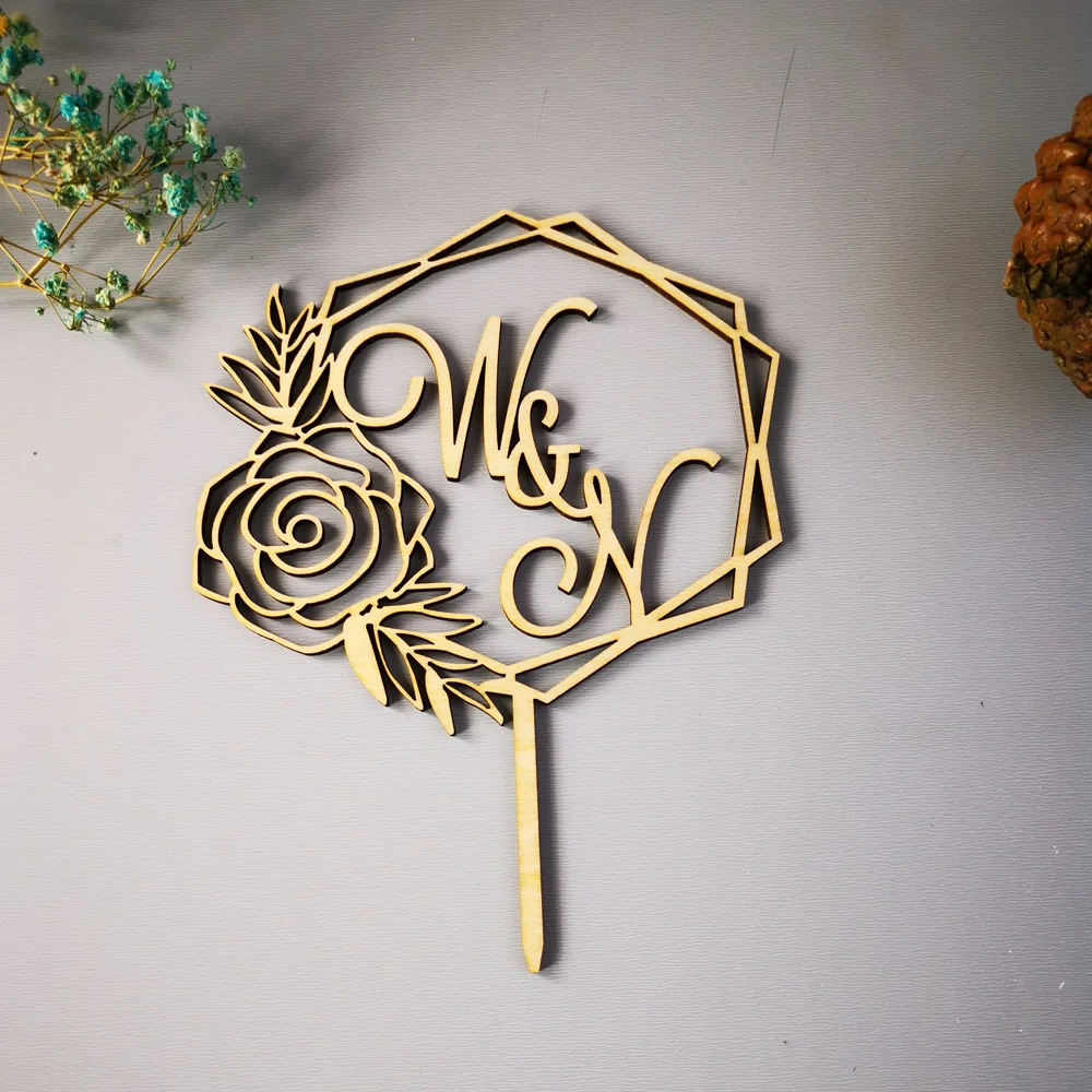 Personalized Initials letters Wedding Cake Topper,Custom Rustic Wreath Paraaf cake topper,Couple Wedding cake Decor Supplies (2)