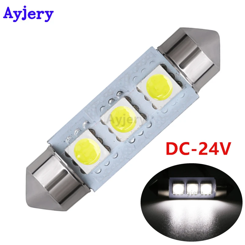 

AYJERY 24V DC !! 100pcs/lot C5W 5050 3 SMD 36mm 39mm Festoon Dome LED Light Bulbs Car Indicator Reading Lamp License Plate Light