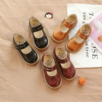 

New Spring Children Toddler Baby Litte Girls England Korean Princess Dress Shoes For Girls Black Red T-shaped Leather Shoes 2019
