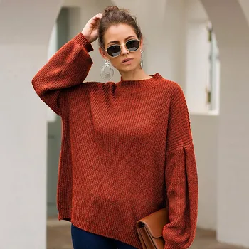 

Elegant White Loose Knitted Women Sweater Lantern Sleeve Pullovers Sweet Autumn Winter Red Jumpers 2020 Casual Oversized