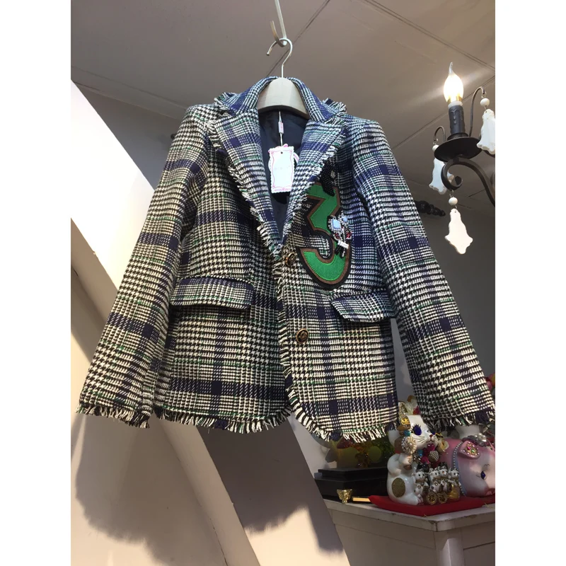 NIWIY бренд цифровой патч Алмазный жакет в гусиную лапку Chaquetas Mujer Primavera осеннее Женское пальто с длинными рукавами и кисточками K9090