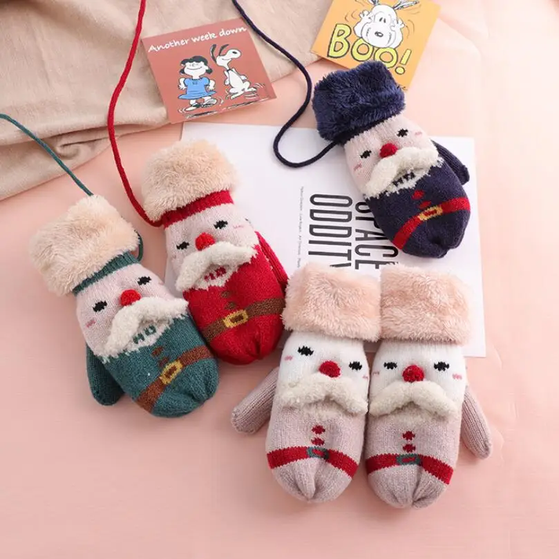 Helisopus New Winter Warm Gloves Christmas Santa Claus Gloves for Women Knitted Mittens Gloves Gift