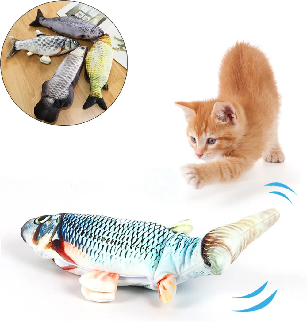 Electric Cat Toys Plush 3D Interactive Electronic USB Bite Resistant Chew Molar Simulation Dancing Fish Toy Kitten Grinding Claw