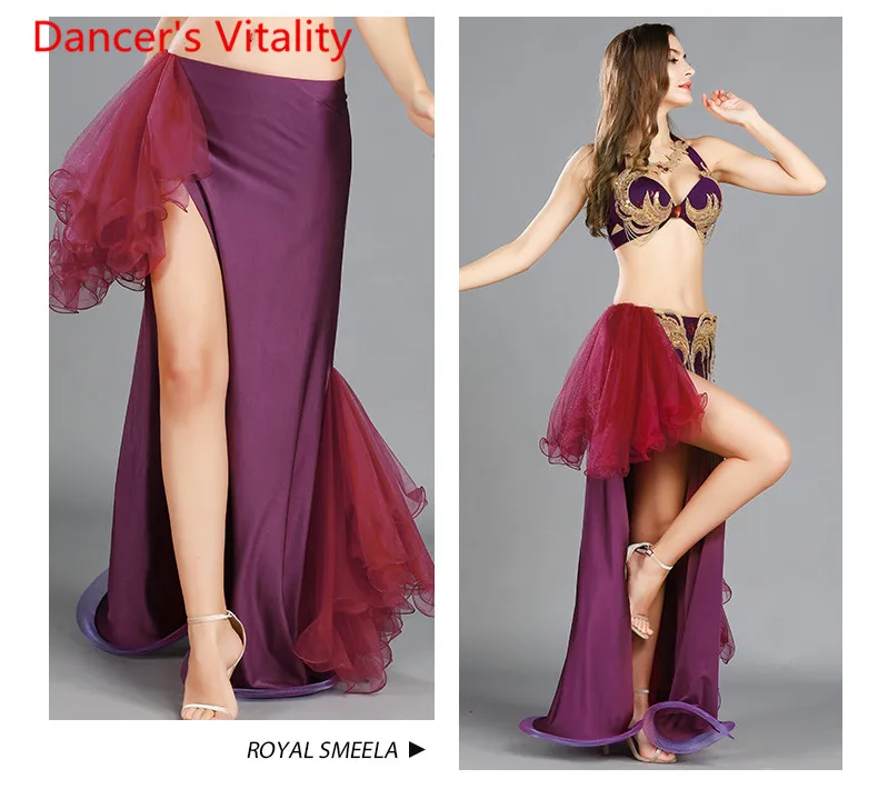 Женский костюм для танца живота, летний костюм для выступлений, восточные Индийские танцы, бюстгальтер с алмазным поясом, сексуальная раздельная юбка с разрезом