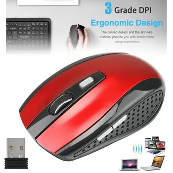 

Adjustable Receiver Optical Computer Mouse 2.4GHz Wireless Optical Mouse Cordless Mice Red with USB Receiver for Laptop