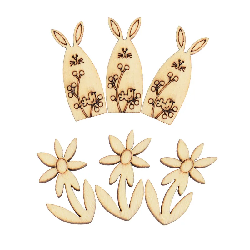 50/100pcs Happy Easter Rabbit Eggs Wooden Craft Easter Decorations Home Party DIY Wood Chips Hanging Ornaments Natural Handcraft