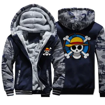 

one piece 2020 autumn winter hoodie men print trend hooded camouflage plus velvet thick jacket long-sleeved hip hop sweatshirt