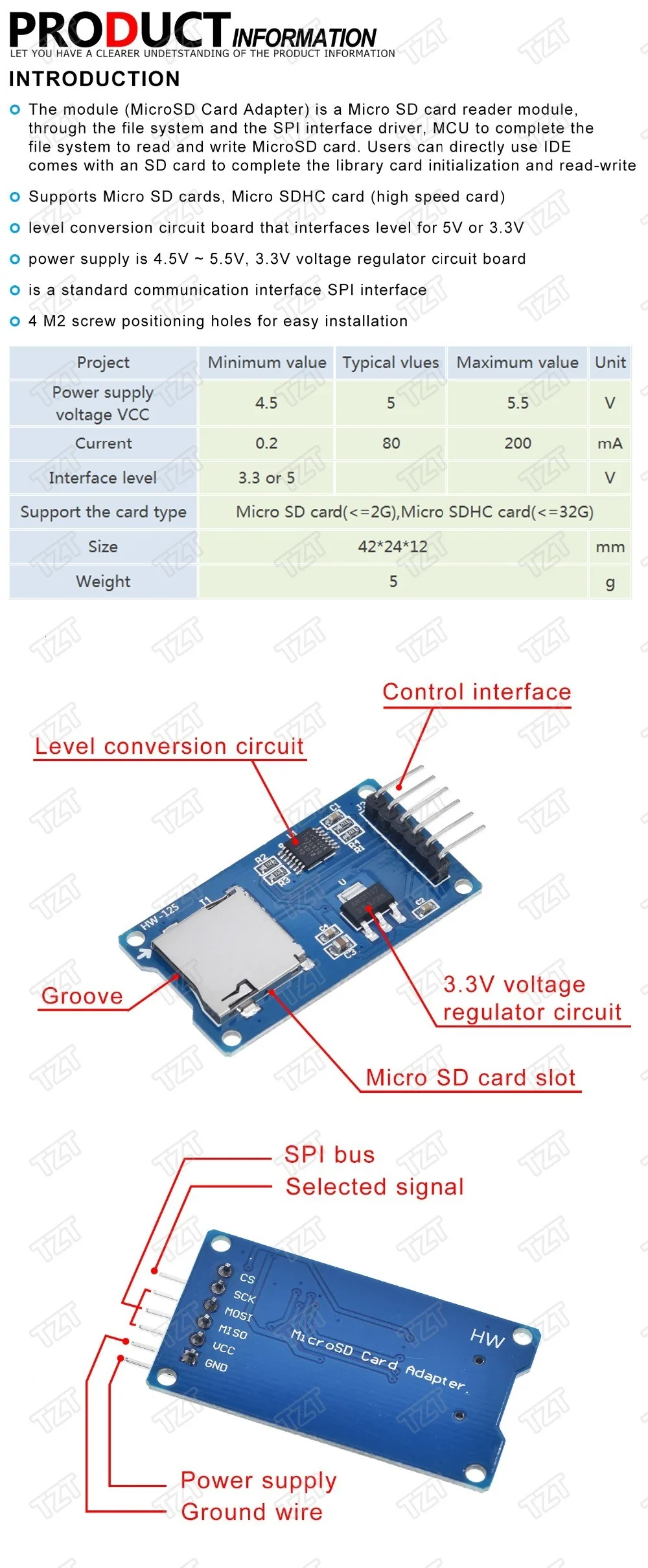 Плата расширения для хранения Micro SD карта памяти TF защитный модуль памяти SPI для Arduino продвижение