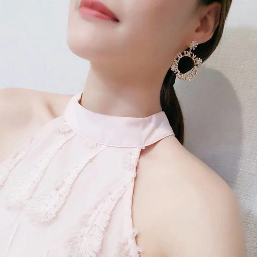 Letters Lucky Statement Earings Silver Color Square Geometric Dangle Drop Earrings for Women Crystal Luxury Wedding Earring
