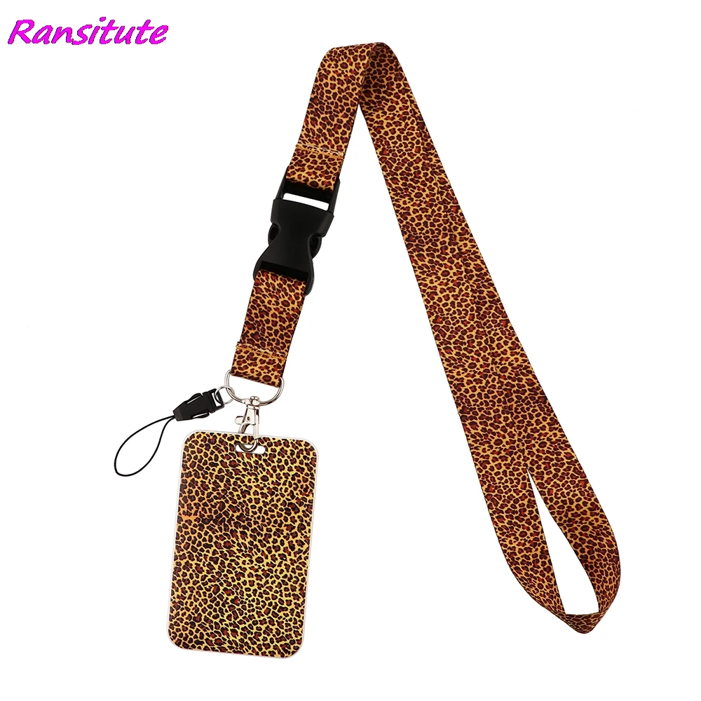 Ransitute R1844 Classic Vintage Leopard Print Lanyard Credit Card ID Holder Badge Women Travel Bank Business Card Cover Badge