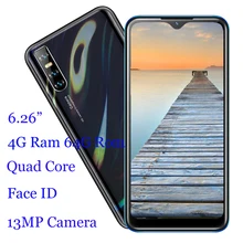 Note10 Handys Android Wasser Tropfen Bildschirm 4G RAM 64G ROM Quad Core Smartphones Handys Gesicht Entsperrt Celular 6,26 zoll