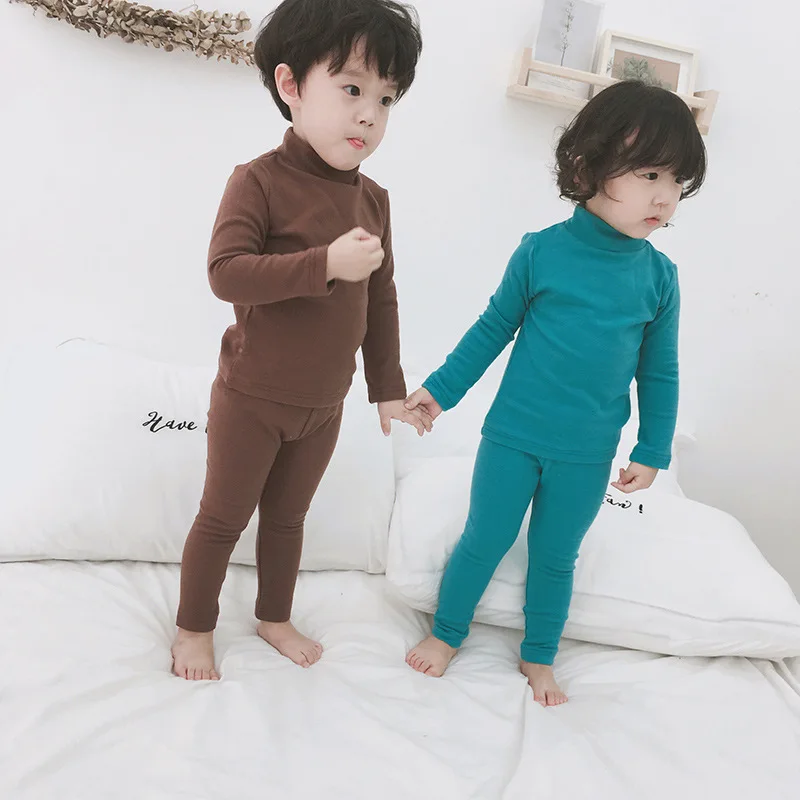 Fall and Winter New Ground Long Sleeve Medium and High Neck Suit for Children's Pajamas for Boys and Girls