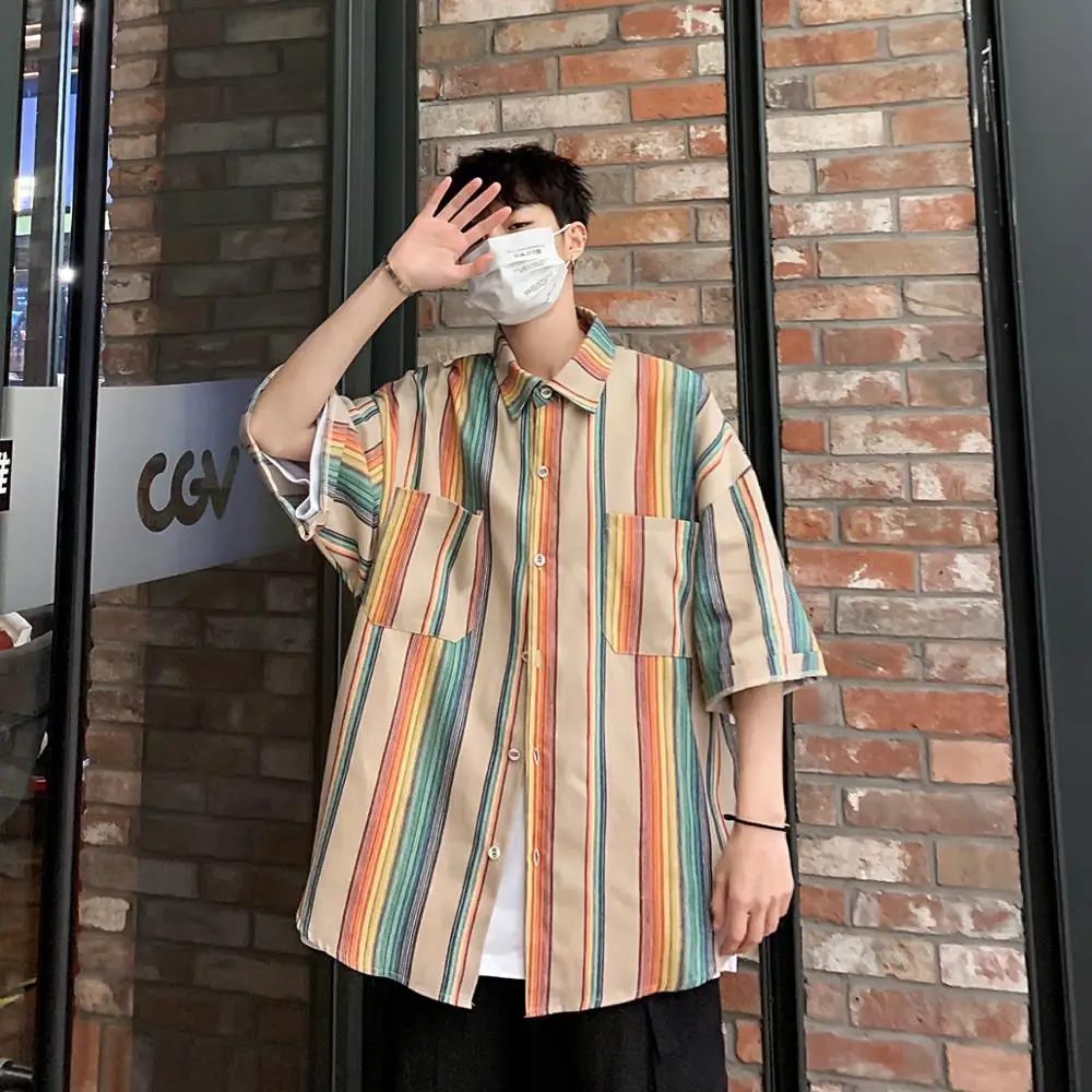 Colored Striped Shirt Men Oversized 