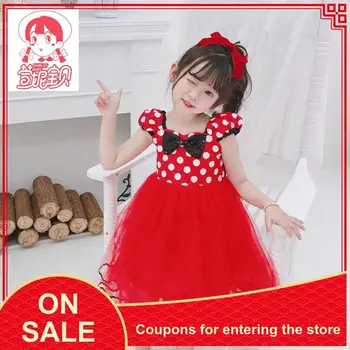 

Short-sleeved Princess Dress 's Dress Cute Mickey Dress Party Dress Red Ins Wind New 2020 Girls Polka Dot Bow Mesh Ball Gown