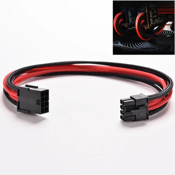

1PC New Black Red Sleeved 8 Pin To 6Pin + 2 Pin 30cm ATX Board PSU Power Supply Extension Cable Wire