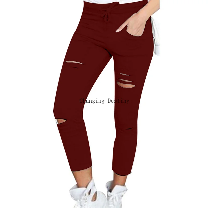 S-4XL Women New Cotton Pencil Pants Wild Leisure Trousers Women's Clothing Hole In Europe and America Popular Jeans S-4XL Women New Cotton Pencil Pants Wild Leisure Trousers Women's Clothing Hole In Europe and America Popular Jeans