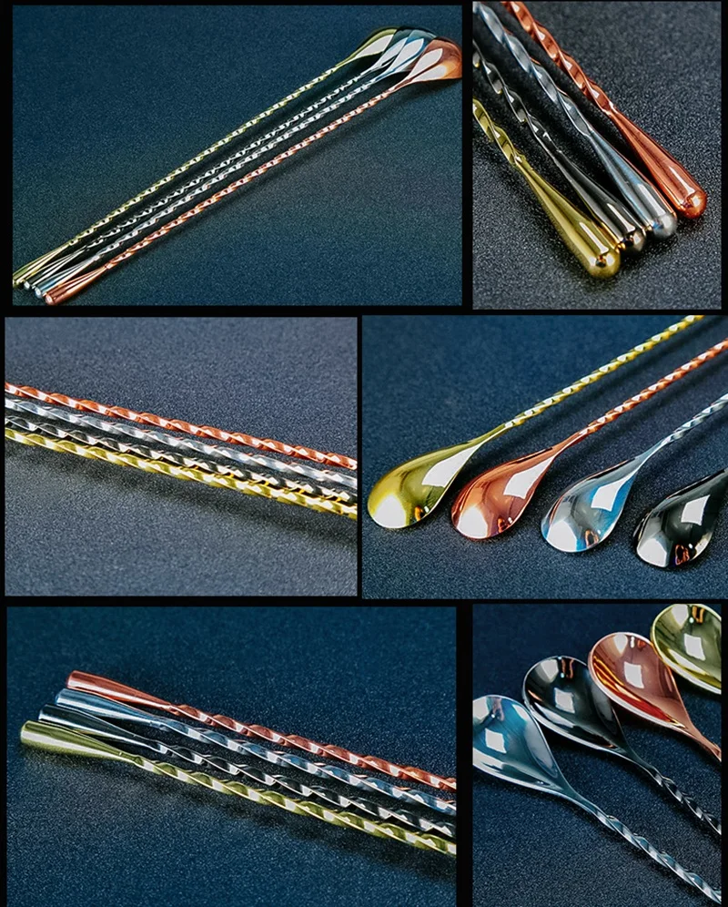 Cocktail Spoon Bar Spoon Stainless Steel Mixing Spiral Pattern Bar Teadrop Tool Bartender Tools cocktail spoon