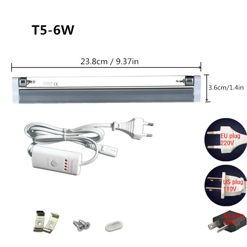 T5 6W ( 23.8cm ) Таймер УФС-стерилизатор, бактерицидный светильник, генератор ультрафиолетового озона, кварцевый дезинфекция, деодор, трубка для удаления пыли, клещ - Мощность в ваттах: T5 6W ( 23.8cm )