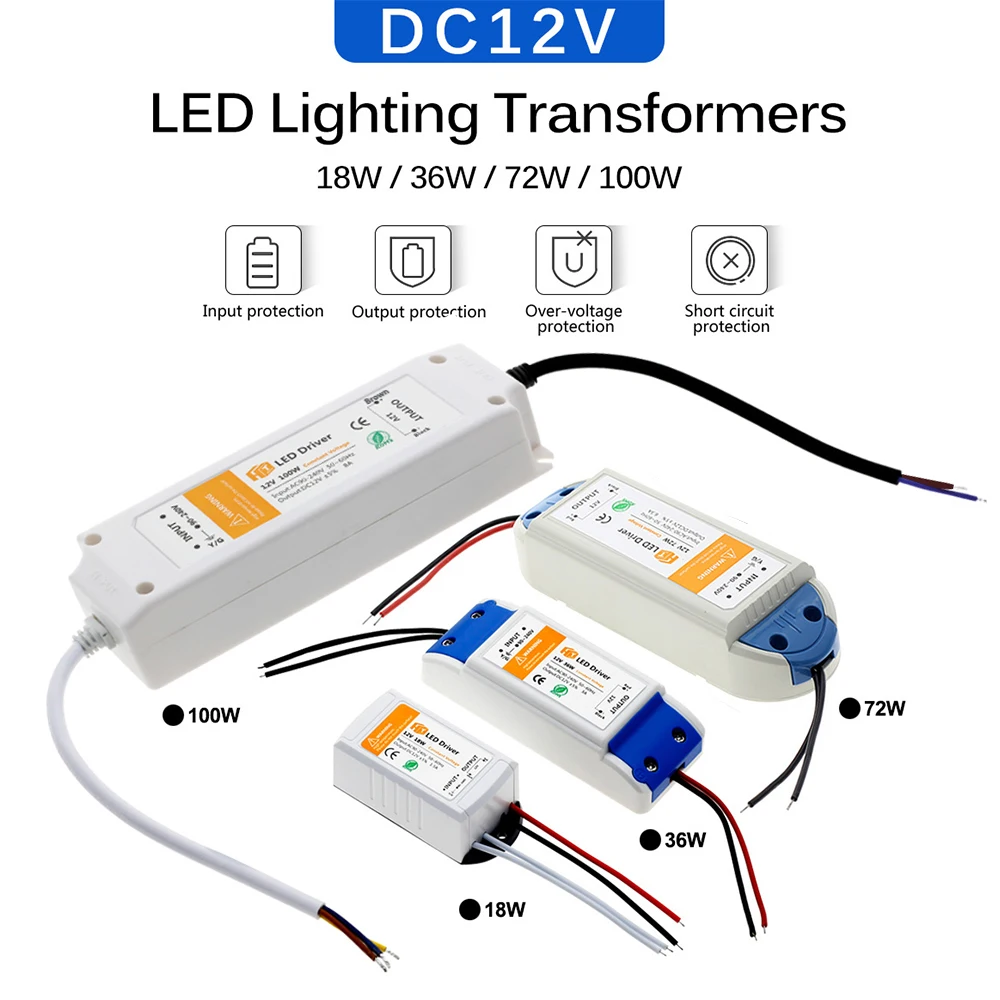 TransDevices-Adaptateur d'Alimentation pour Éclairage LED, Pilote, Bande 12V, DC 12V, 18W, 36W, 72W, 100W