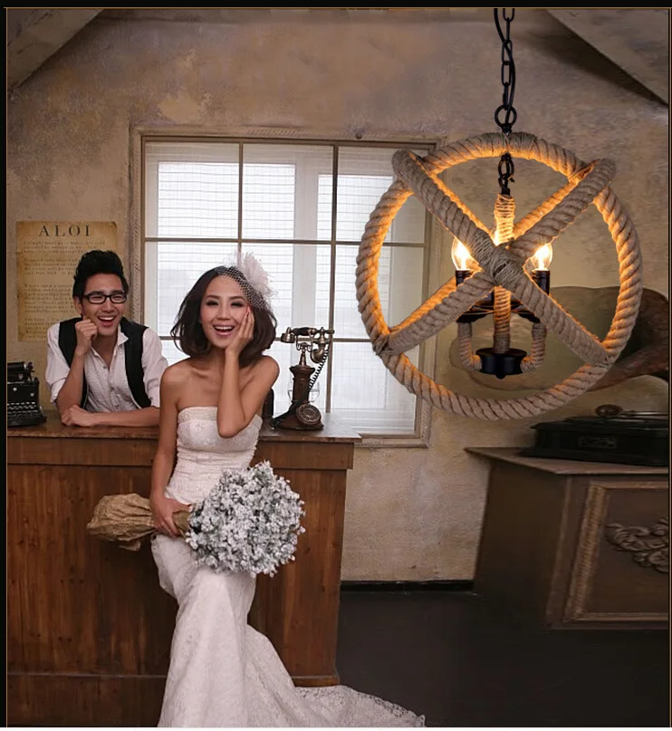 

Nordic Retro Loft Vintage Hemp Rope Iron Round Ball Pendant Light For Restaurant Bar Bedroom Dining Room E27 Hanging Lamp lustre