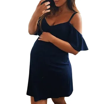 

Fashion Pregnants Dress Womens V-Neck Ruffles Solid Sleeveless Maternity Dress Summer Sexy Mini Sling Pregnant Dresses #LR1