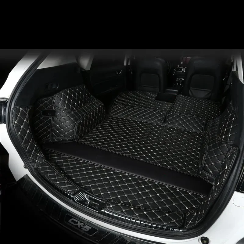 JITEM AutoTappetini in Pelle per Bagagliaio per Mazda CX-5 II 2017-2023, Protezione Auto Vasca Baule Impermeabile Antiscivolo Tappetino Accessori per Auto,C/Black-Red-Line