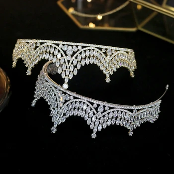 

European and American brides zircon crystal crown golden shiny wedding married silver elegant princess crown prom accessories