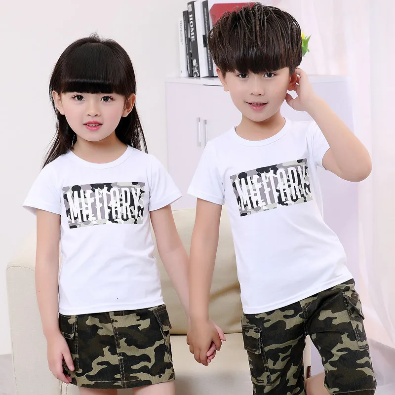 Kids Summer Clothing Set Girls T Shirt Skirt Boys T-shirt Pants 2pcs Camouflage Army Tracksuit Children Uniforms Costume