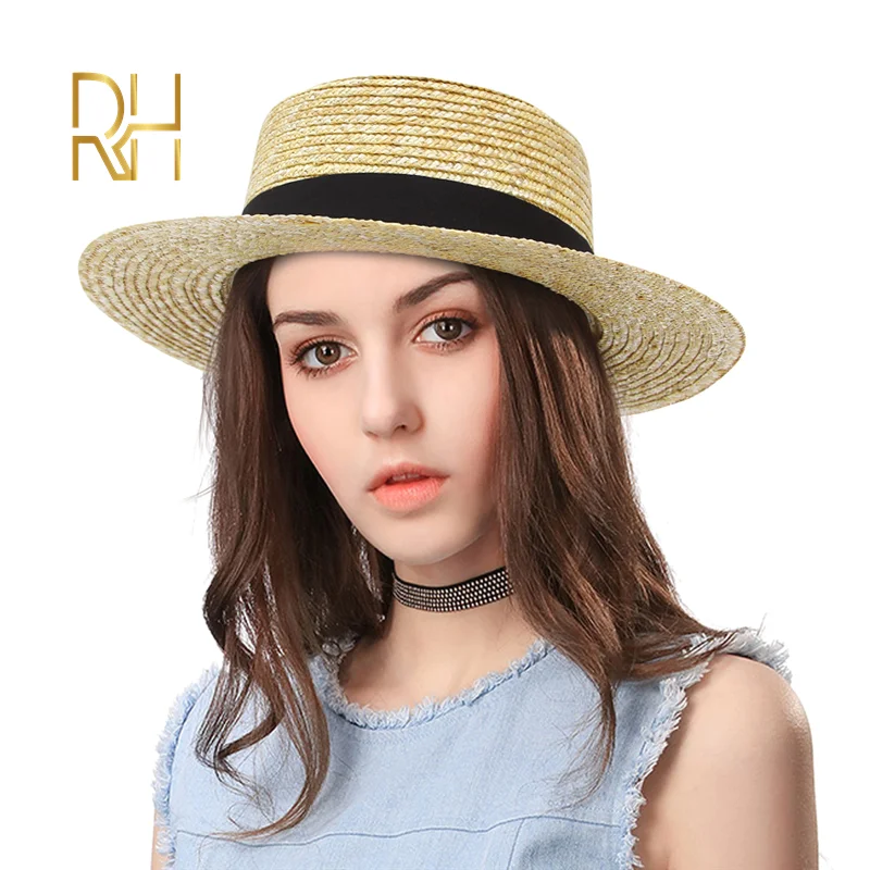 RH летняя пшеничная соломенная шляпа с плоским верхом, натуральный цвет, женская шляпа с козырьком от солнца, фетровая шляпа для горячей продажи