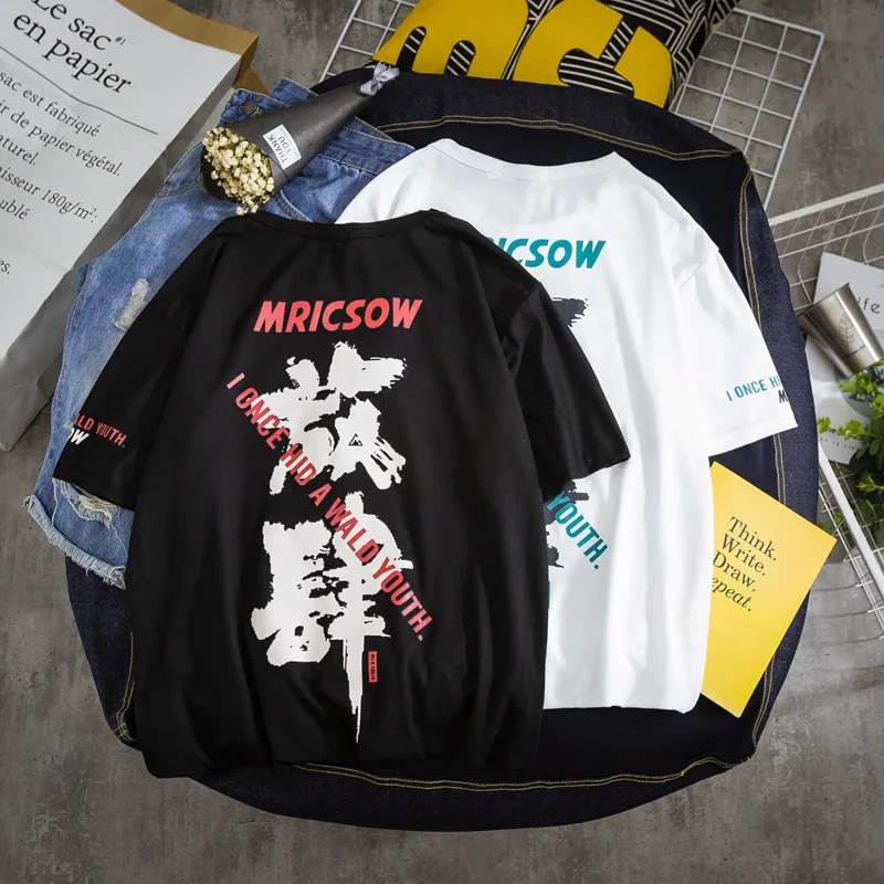 

Chinese style Oversized T Shirt Harajuku Couple Wear Men Kawaii Mens Shirts Hip Hop Loose Tops Streetwear Unisex Drop Shipping