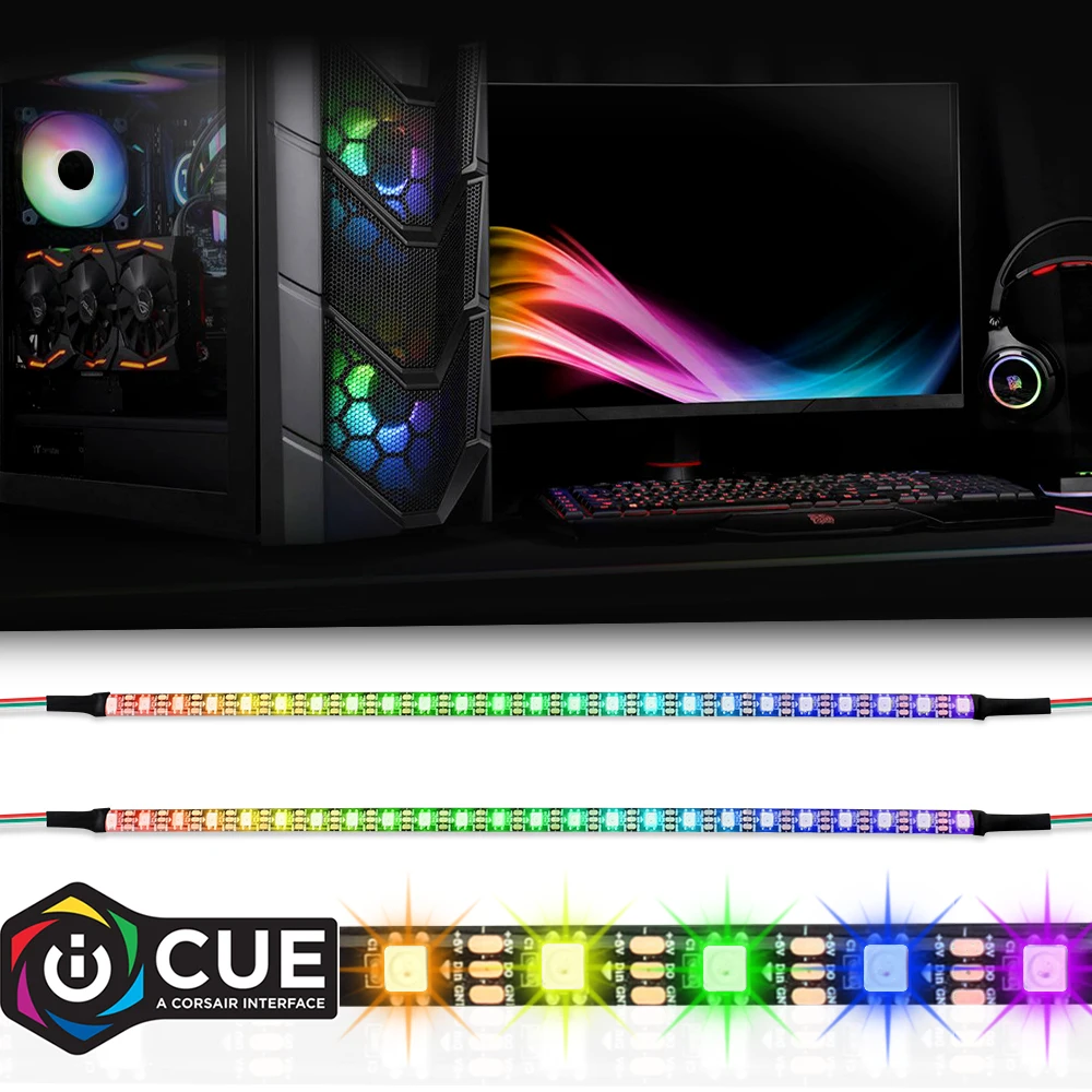 

40cm Rainbow RGB LED Strip Addressable WS2812b Digital Light Strip 12/24 LEDs for PC Computer Case, for iCUE a CORSAIR Interface