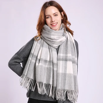 

Winter Plaid Wool Scarf For Women Fringes Warm Red White Plaid Sheep Wool Shawls and Wraps Autumn Ladies Large Size Wool Scarves