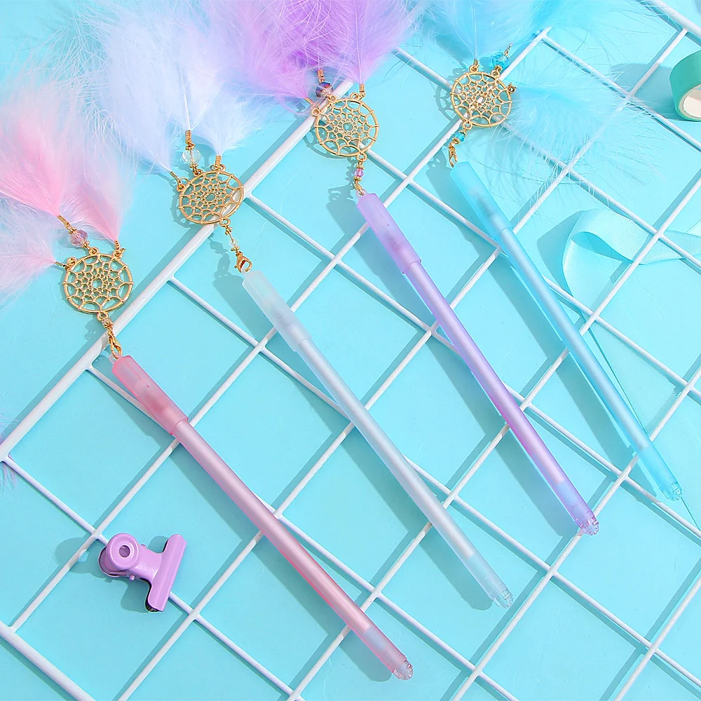 2 шт. гелевая ручка Kawaii Ловец снов перо кулон 0 5 мм черные чернила нейтральные