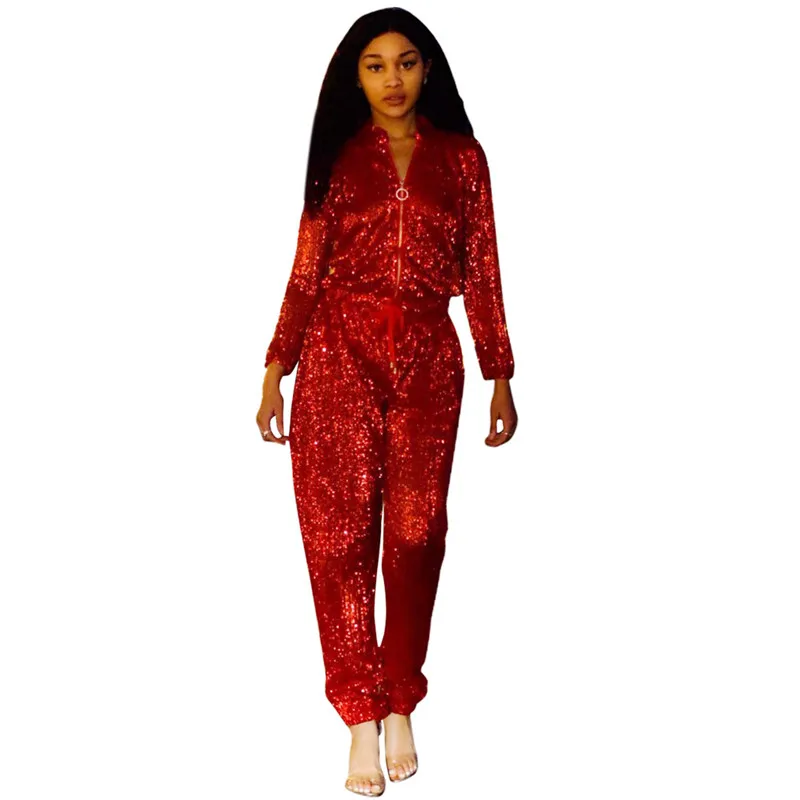 red sequin jumpsuits