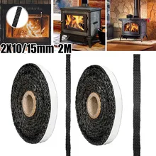 Black Flat Stove Rope  Adhesive Glass Seal Stove Fire Rope 10mm Wide X 2mm Fiberglass Stove Accessories