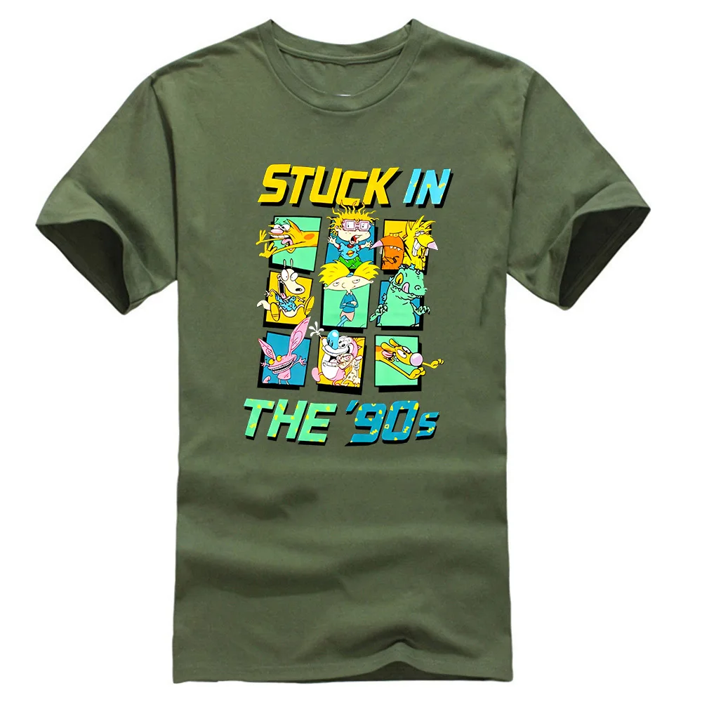Армейский зеленый Nickelodeon Stuck в 90S Футболка Хизер уголь мультфильм ТВ персонажи Футболка Пользовательские Графические футболки - Цвет: Армейский зеленый