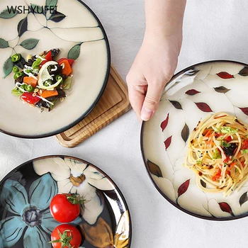 

Hand-painted underglaze flower leaf ceramic plate western steak salad dessert cake sushi home kitchen storage decorative plate