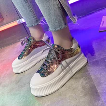 Оригинальная женская обувь с блестками; прогулочная обувь на рифленой подошве; модная повседневная обувь повышенная