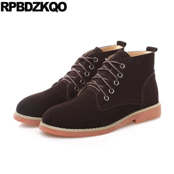 

women 2019 military round toe flat size 4 shoes combat winter japanese front lace up casual ankle boots autumn booties suede