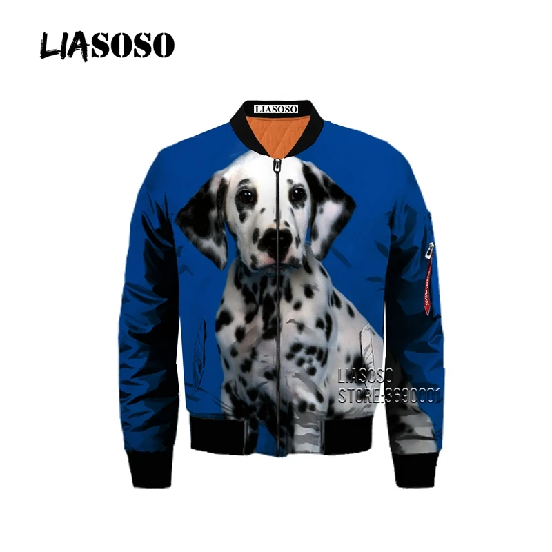 LIASOSO Funny Animal Dogs Cracked wall 3D Print Men Winter Thick Bomber Jacket Flight Jacket Coat Punk Style Retro Tops
