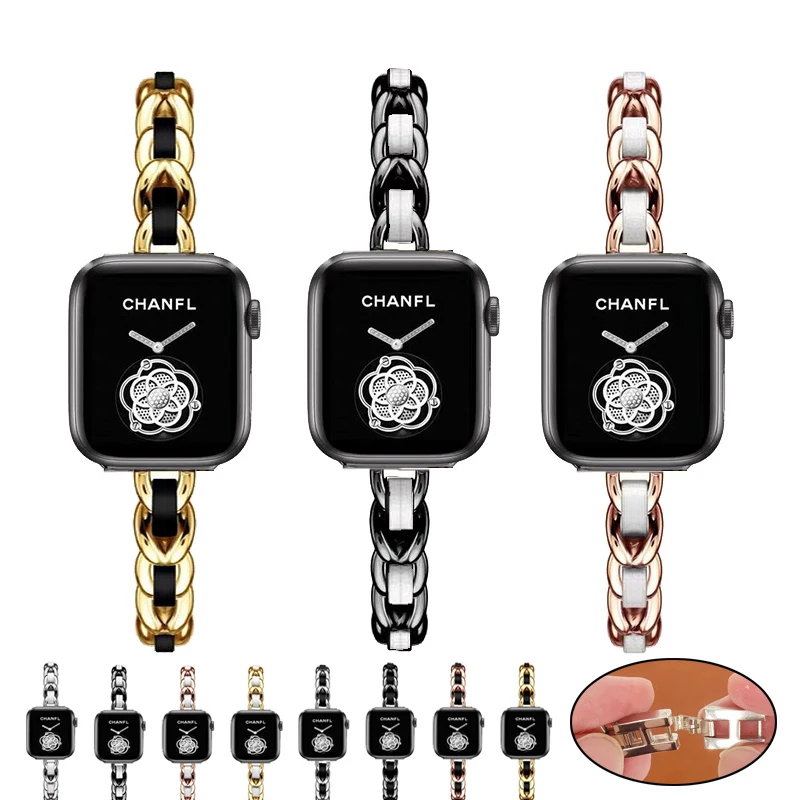 

Stainless Steel Strap For Apple Watch series 6 SE band 40mm 44mm Leather iWatch 5 4 3 Bracelet Correa 38mm 42mm band Accessories