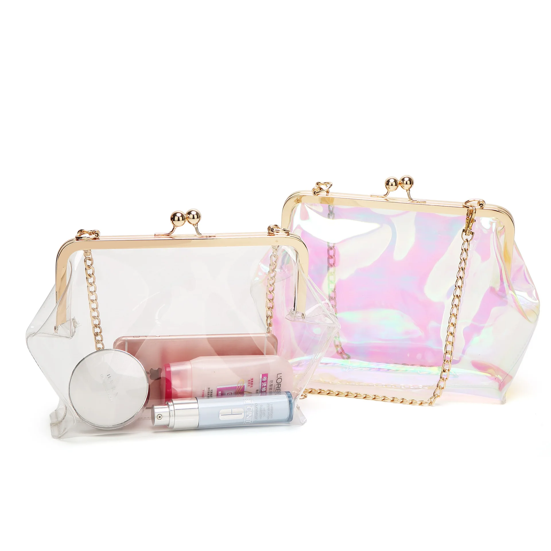 

2017 New Style WOMEN'S Bag Shoulder Laser jia zi bao Transparent Bag with Chain-Style Mobile Phone Bag